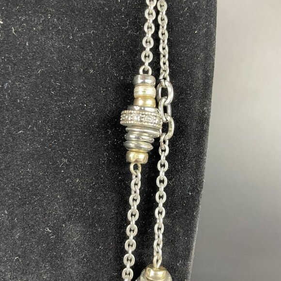 Loft Double Strand Silver & Gold-Tone Rhinestone Rondelle Wheel Beaded Necklace - Picture 3 of 5